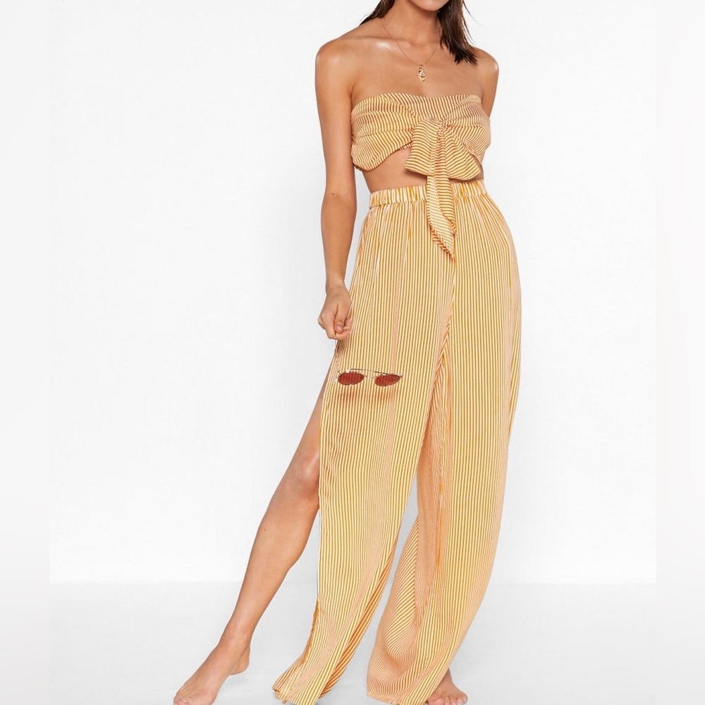 Striped bandeau and pant beach set